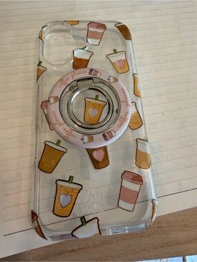 Velvet Caviar Coffee Pattern Phone Case with Pink Ring Grip
